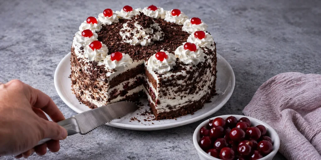 torta selva negra facil con crema chocolate y cerezas